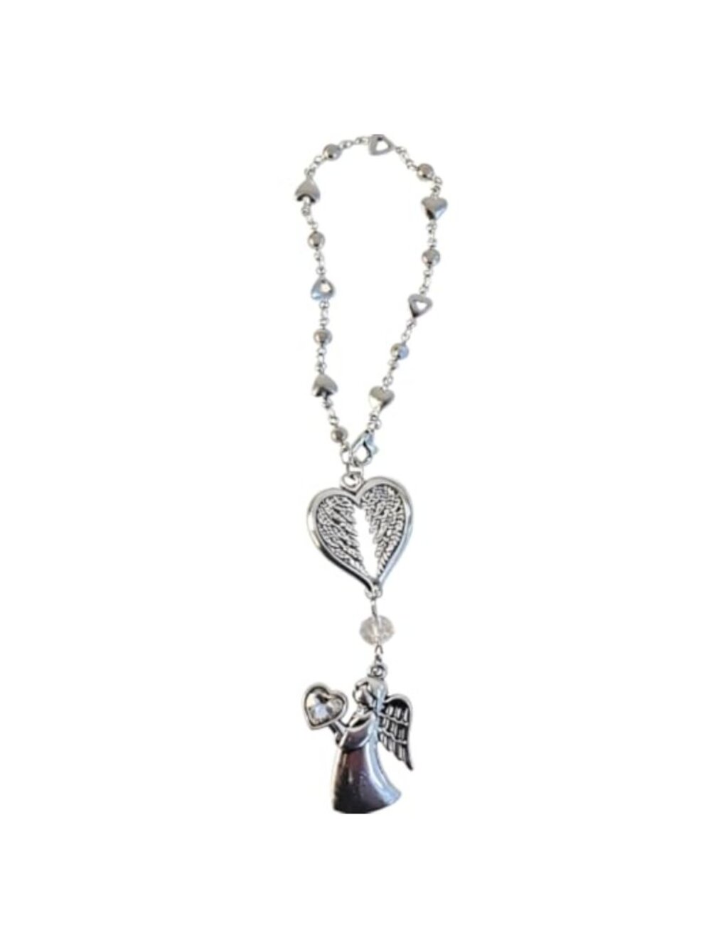 Guardian Angel Clip-On Car Charm Keychain Purse Charm Zirconia Accent